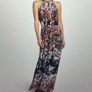 Eliza J. Printed Chiffon Halter Maxi Dress – Size 8